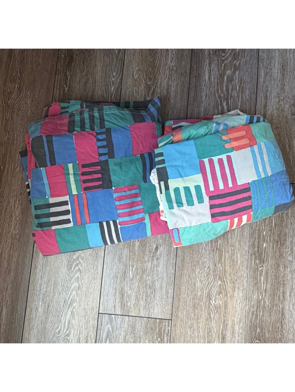 Vintage Collier Campbell King Sheets Colorful Abstract Patchwork Geometric 80’s